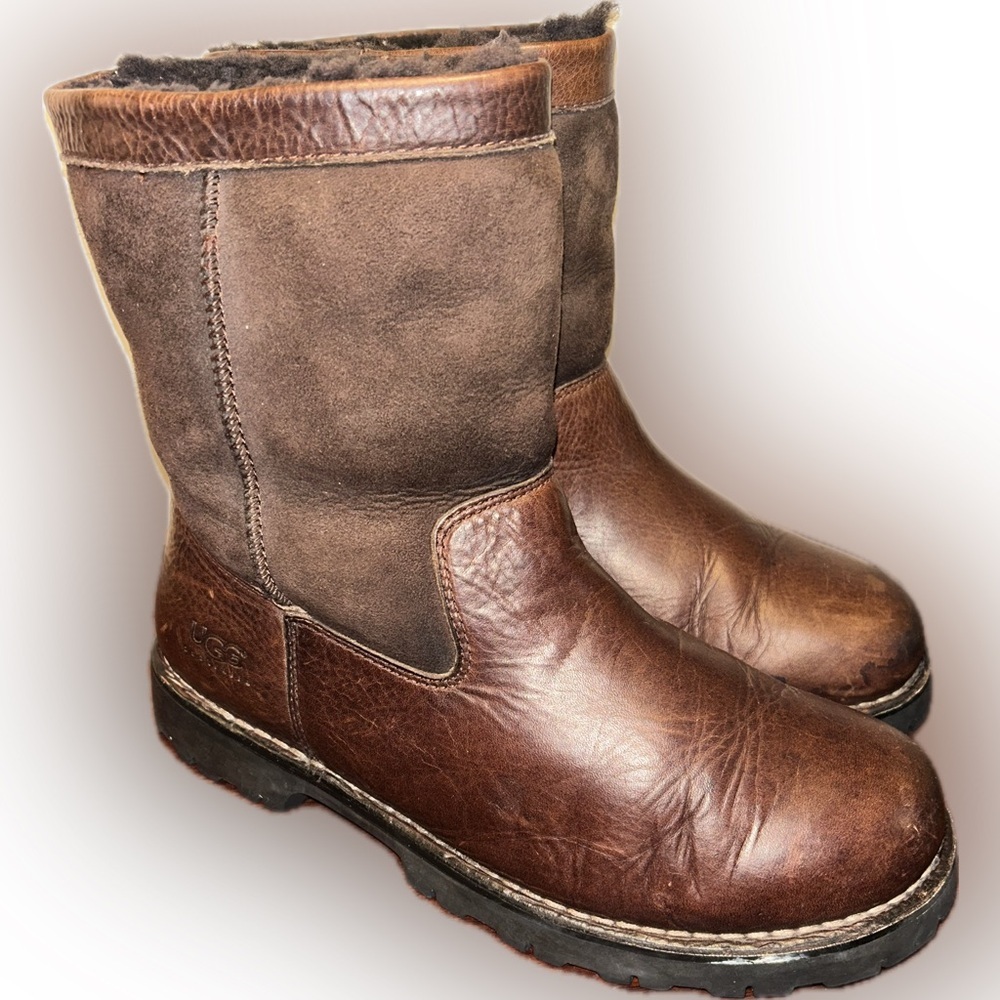UGG Australia Beacon Sheepskin Fleece Lined Brown Leather Suede Work Boots 10